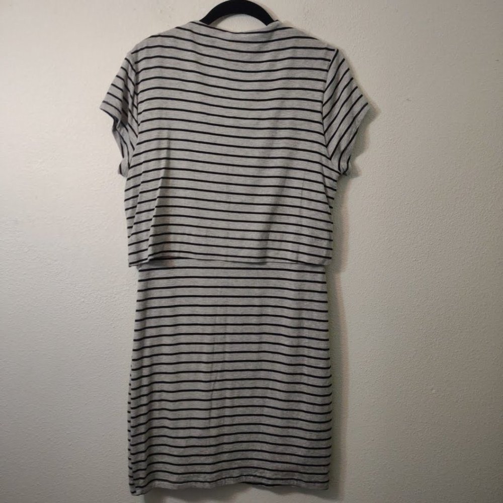 HYFVE Black & Gray Stripe Tiered Dress NEW L - Picture 2 of 5